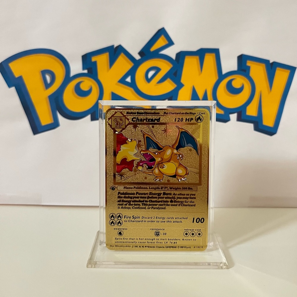 COPY - Pokémon Charizard 4/102 Base Set Shadowless Metal Gold Card Rare